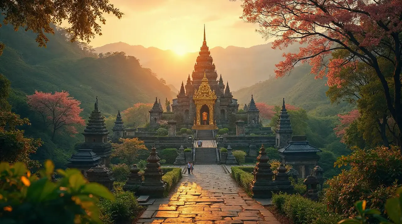 Asian temple surrounded by nature